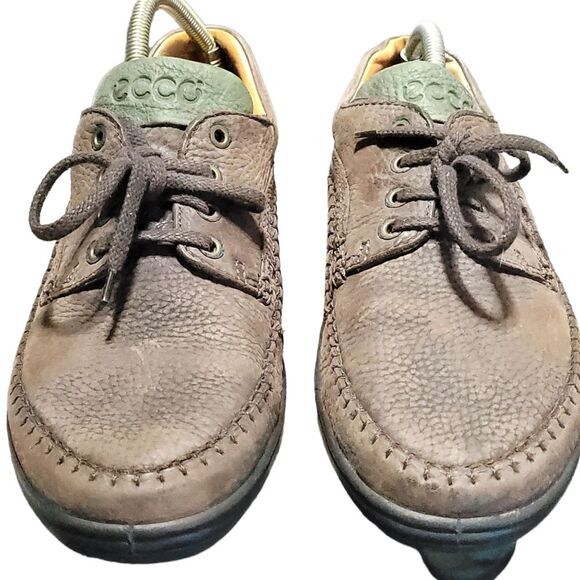 ECCO~ BROWN LEATHER LACE UP MOCS COMFORT SYSTEM SHOES MEN'S EU 45 11-11.5 US - Picture 4 of 13